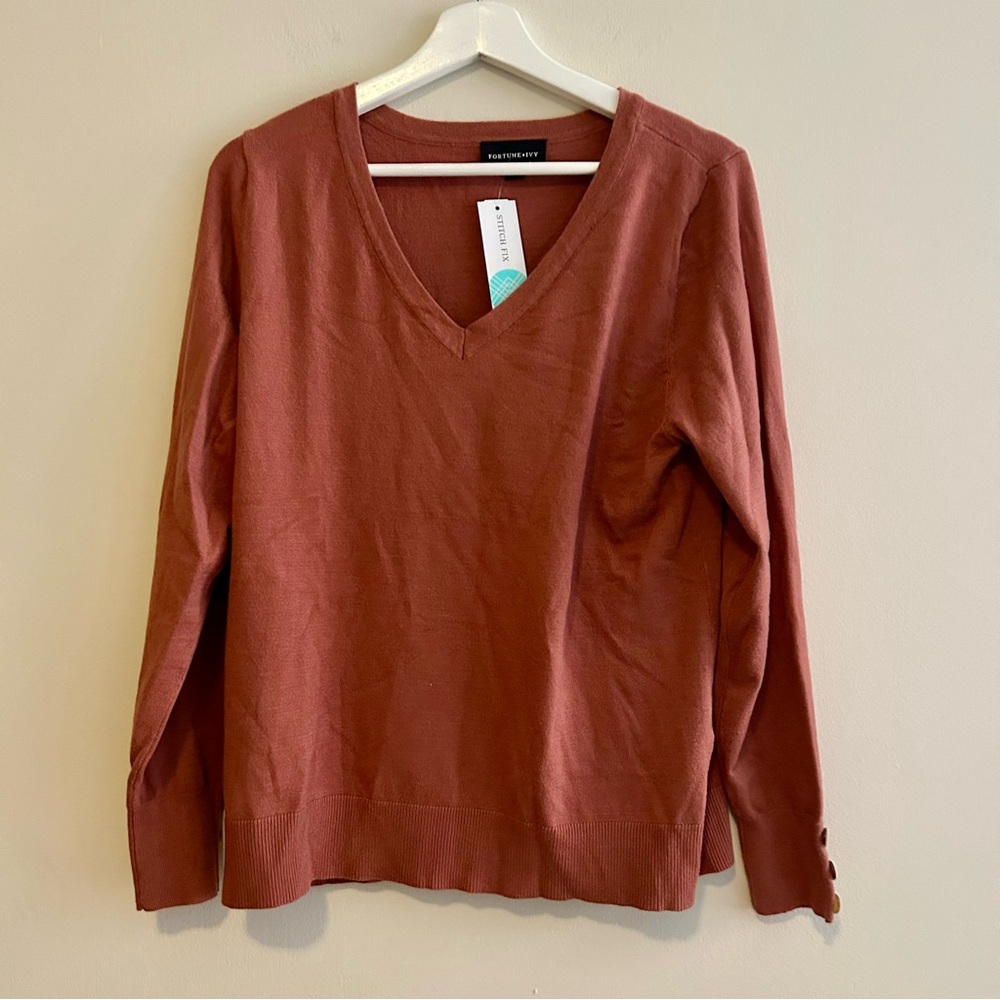 Sweater Rust Malabo Button V-Neck Women’s Orange Fall Stitch Fix Fortune and Ivy
